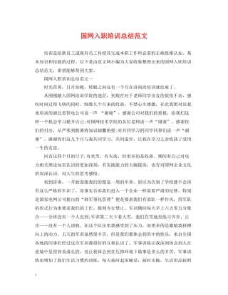 国网入职培训总结范文