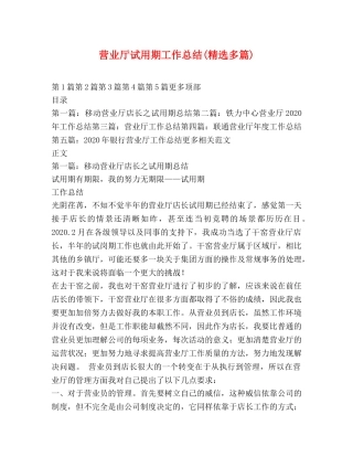 营业厅试用期工作总结(精选多篇) 