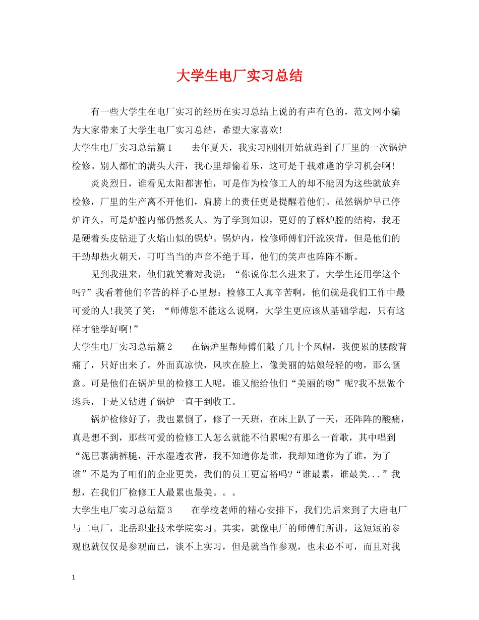 大学生电厂实习总结_第1页