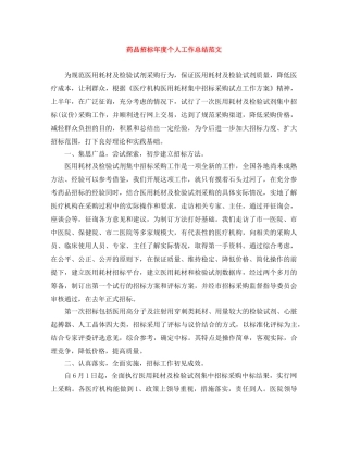 药品招标年度个人工作总结范文 