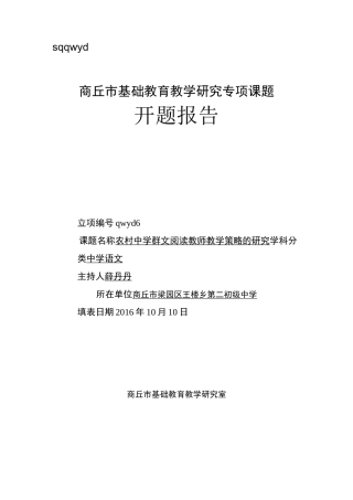 群文阅读开题报告