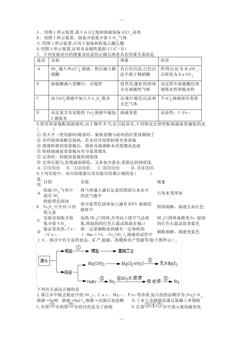 高考化学实验专题选择题训练(答案详解)_第2页