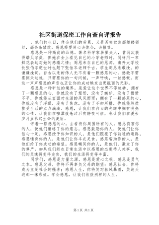 社区街道保密工作自查自评报告