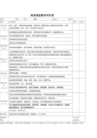 高效课堂教学评价表