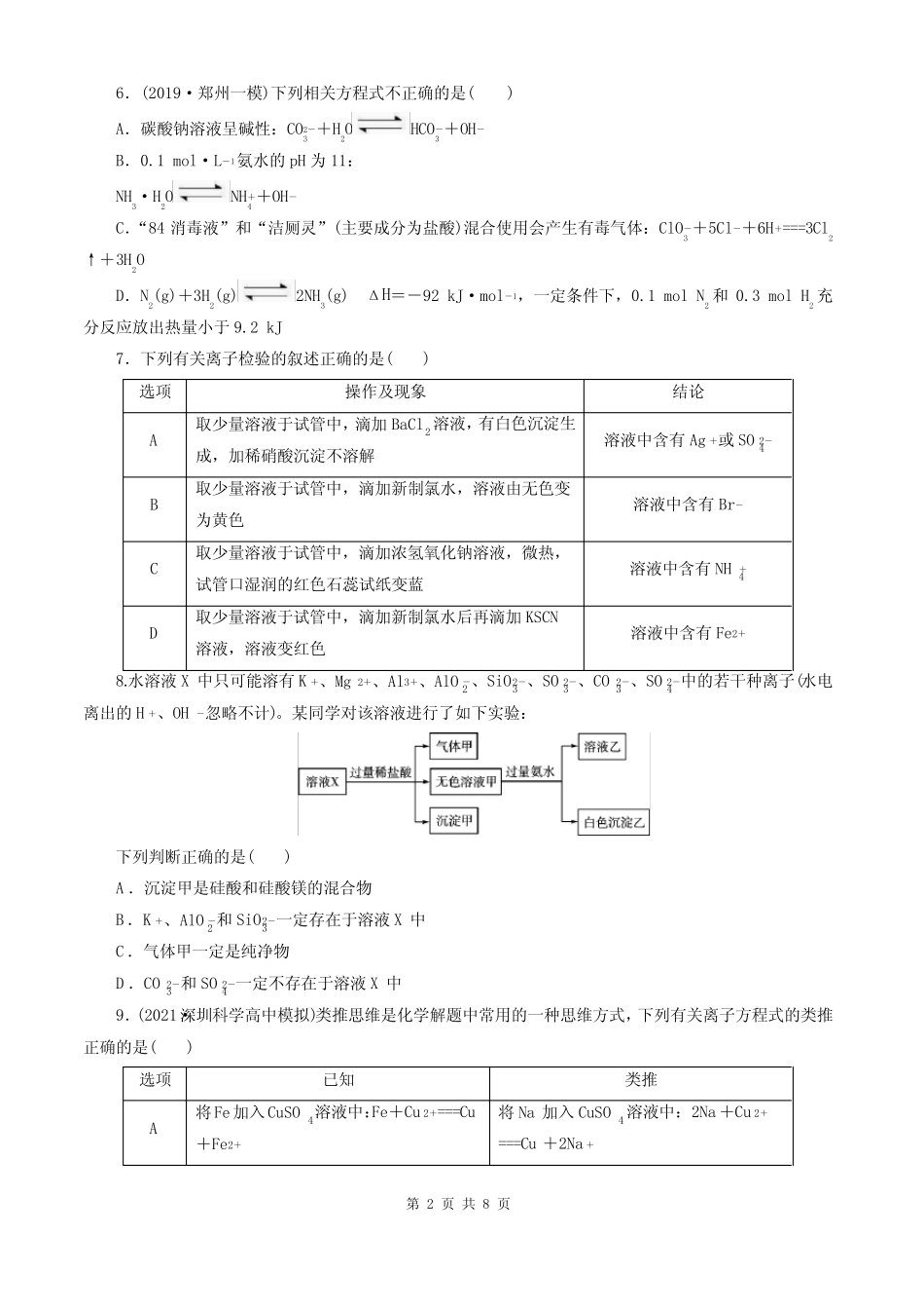 2021-2022高考化学 离子反应练习题(含答案)_第2页