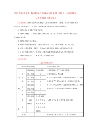 ...备考冲刺之易错点点睛系列 专题七 元素周期表、元素周期律...