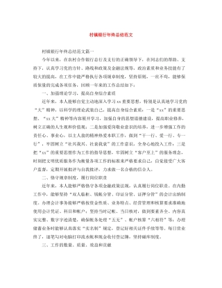 村镇银行年终总结范文