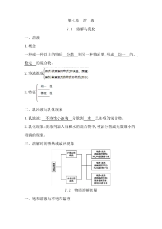 2020春科粤版化学九年级下册溶液知识清单