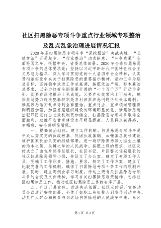 社区扫黑除恶专项斗争重点行业领域专项整治及乱点乱象治理进展情况汇报