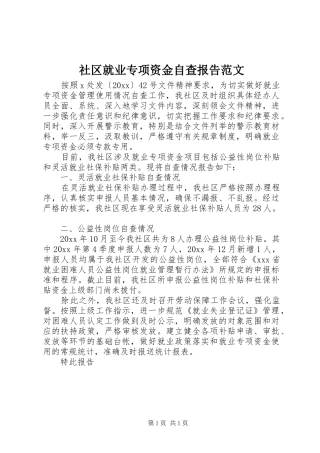 社区就业专项资金自查报告范文