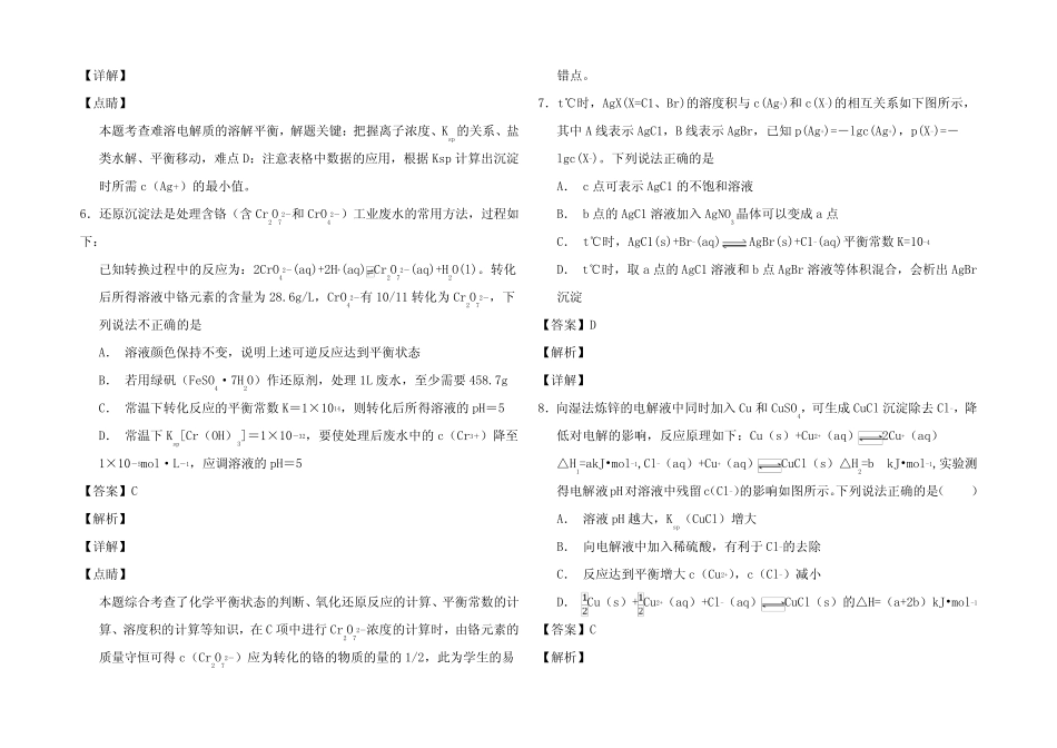 高考化学 备考校小题精练 沉淀溶解平衡试题_第3页
