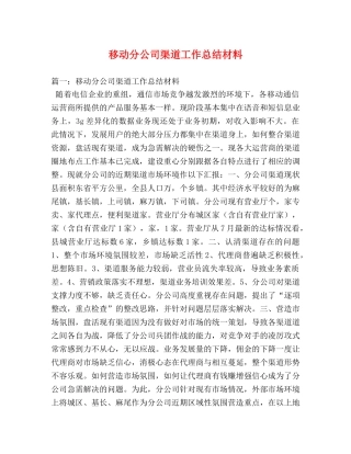 移动分公司渠道工作总结材料 