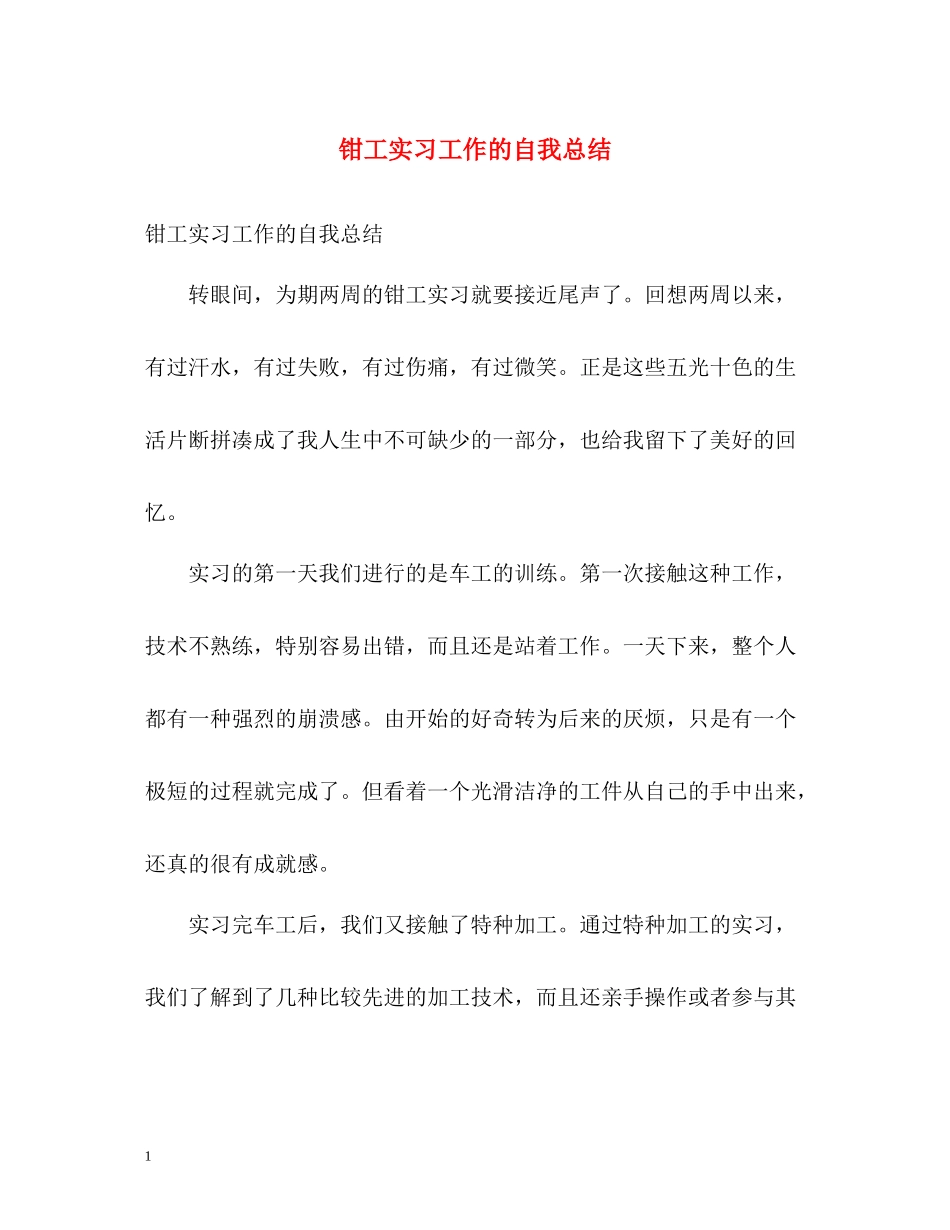 钳工实习工作的自我总结_第1页