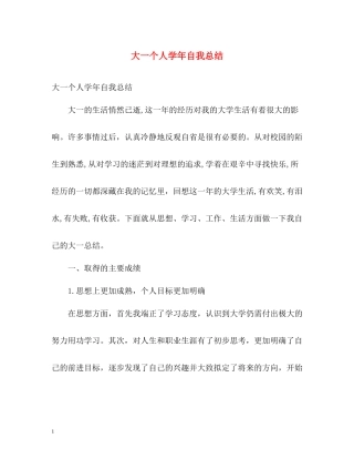 大一个人学年自我总结2