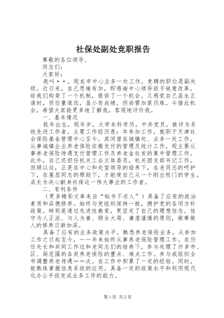 社保处副处竞职报告