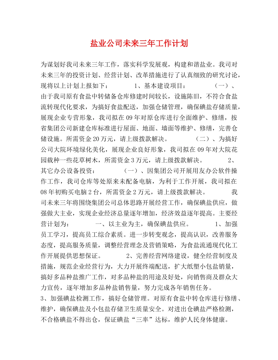 盐业公司未来三年工作计划 _第1页