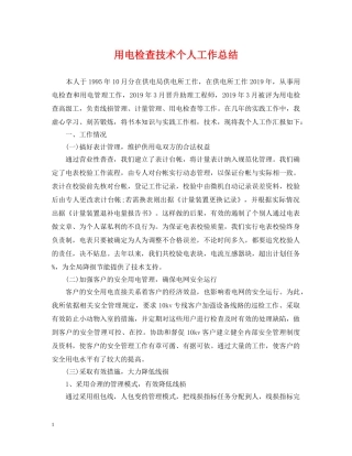 用电检查技术个人工作总结 