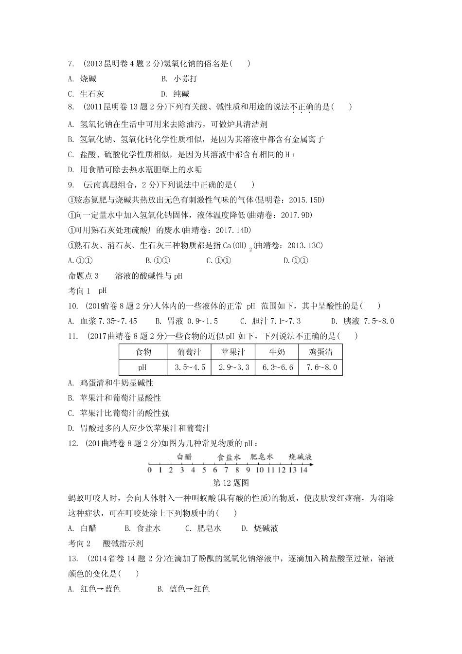 中考化学第十单元 酸和碱中考真题专题训练含答案 _第2页