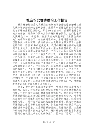 社会治安群防群治工作报告