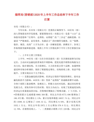 烟草局(营销部)2020年上半年工作总结和下半年工作打算 