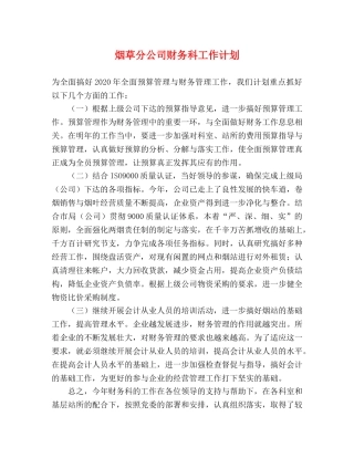 烟草分公司财务科工作计划 