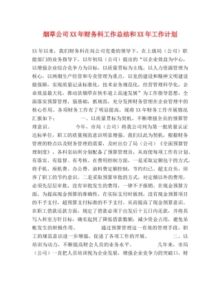 烟草公司XX年财务科工作总结和XX年工作计划 