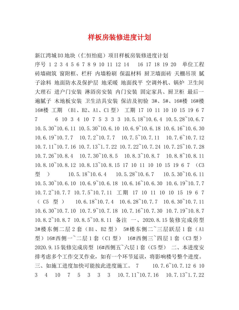 样板房装修进度计划 _第1页