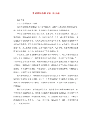 读《苏菲的选择》有感以史为鉴