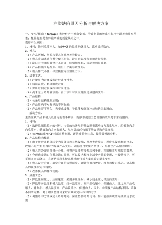 常见注塑缺陷及解决方案