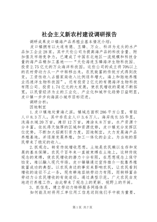 社会主义新农村建设调研报告