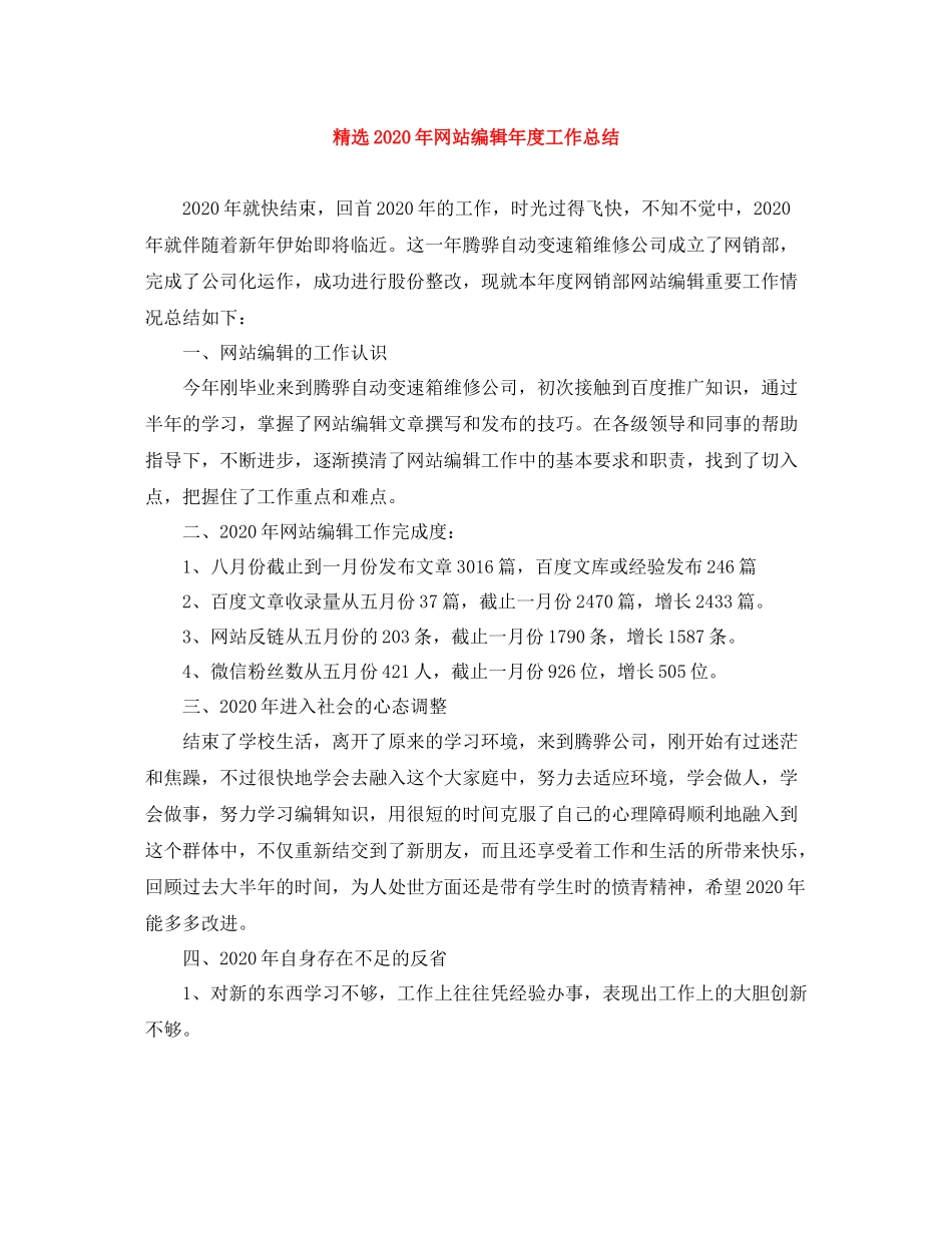 精选年网站编辑年度工作总结_第1页