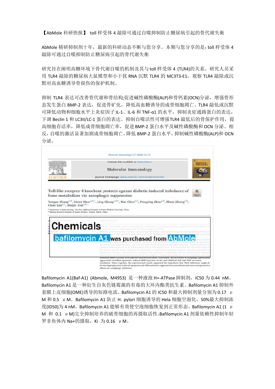 BafilomycinA1Toll样受体4敲除可通过自噬抑制防止糖尿病引起的骨代谢失衡_第1页