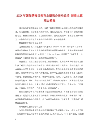 国际禁毒日教育主题班会活动总结禁毒主题班会教案