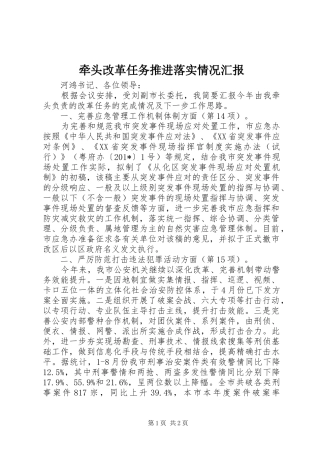 牵头改革任务推进落实情况汇报