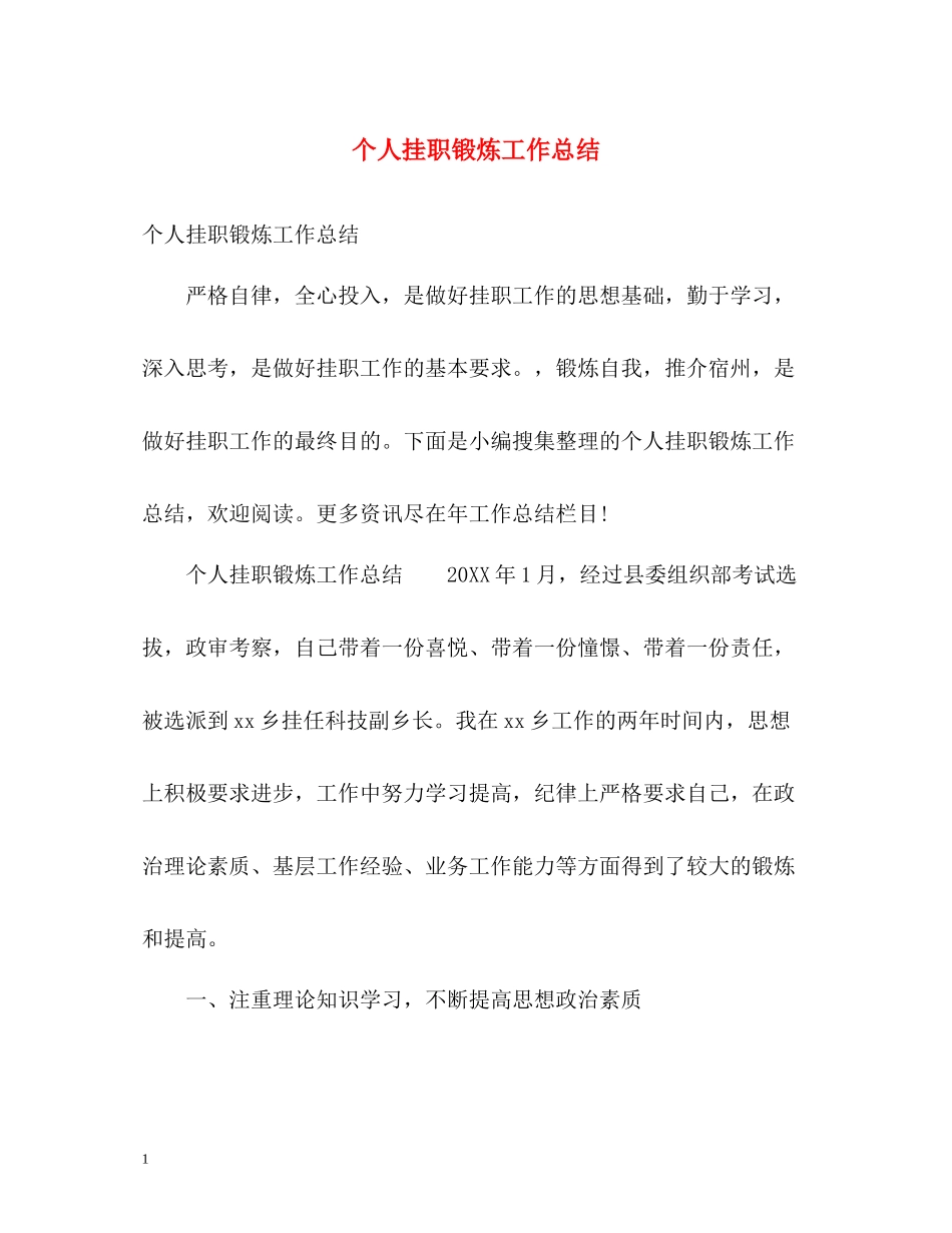 个人挂职锻炼工作总结_第1页