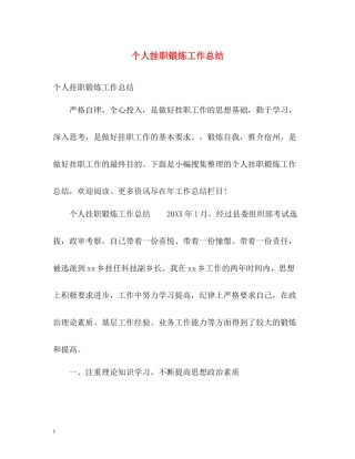 个人挂职锻炼工作总结