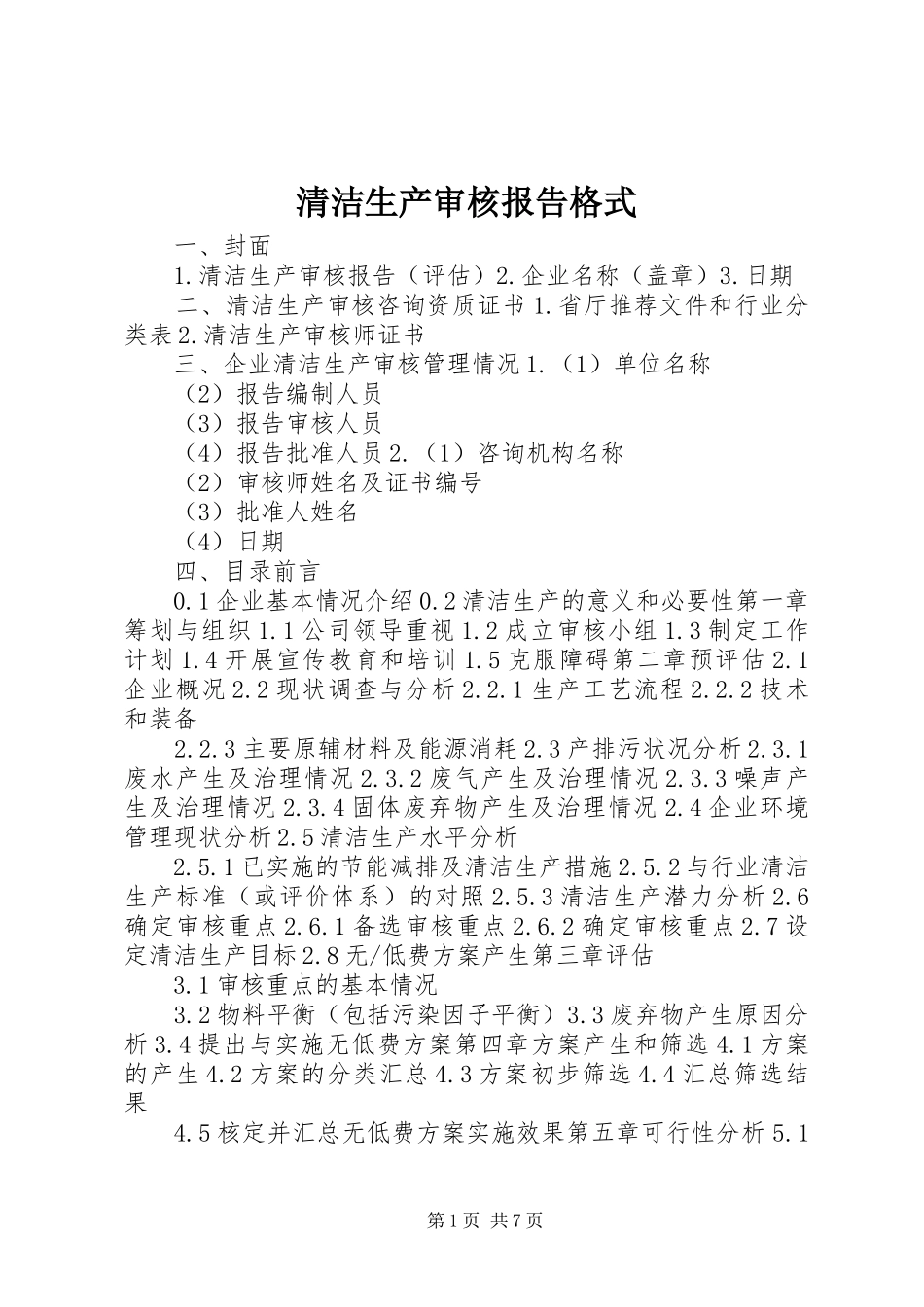 清洁生产审核报告格式_第1页