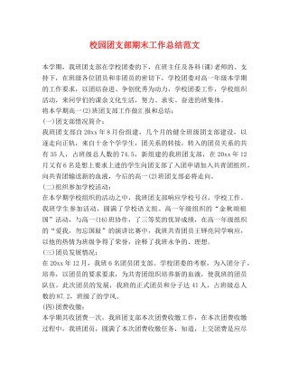 校园团支部期末工作总结范文 