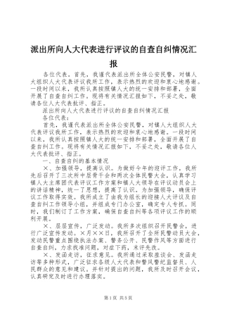 派出所向人大代表进行评议的自查自纠情况汇报