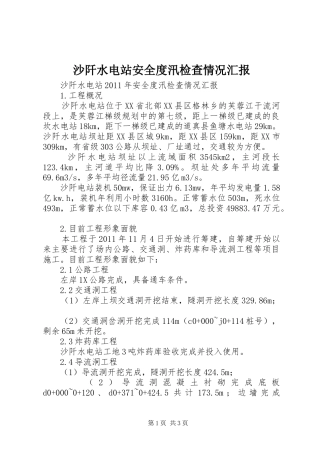 沙阡水电站安全度汛检查情况汇报