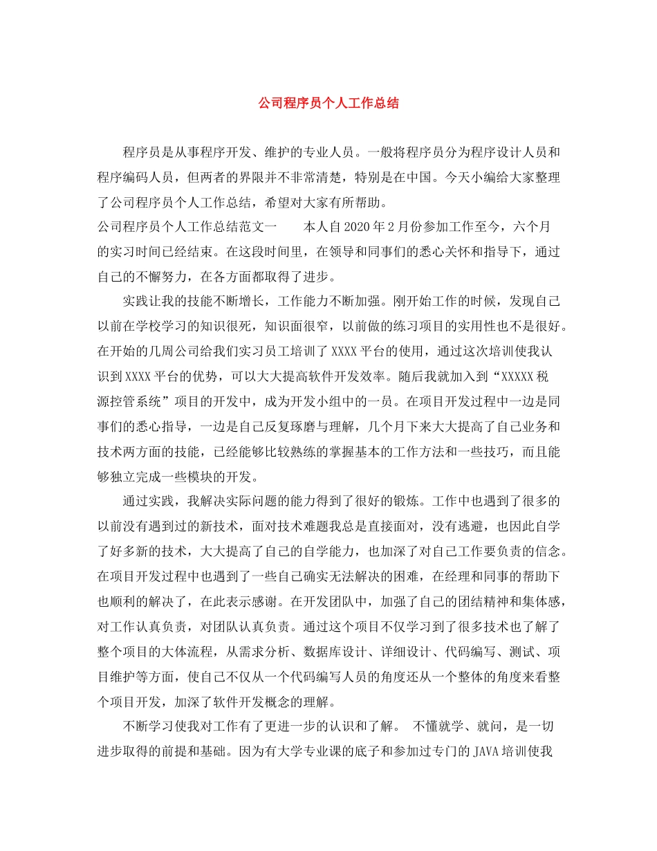 公司程序员个人工作总结_第1页