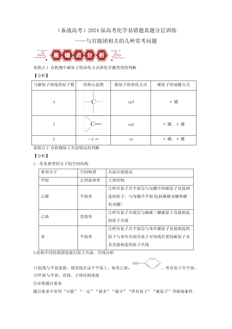 (备战高考)2024届高考化学易错题真题分层训练——与官能团相关的几种常..._第1页