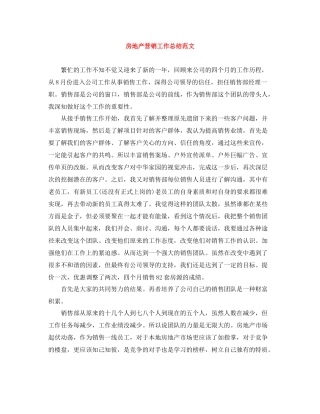 房地产营销工作总结范文