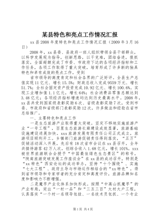 某县特色和亮点工作情况汇报