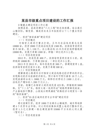 某县市级重点项目建设的工作汇报