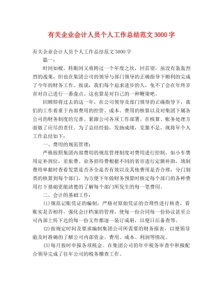 有关企业会计人员个人工作总结范文3000字 