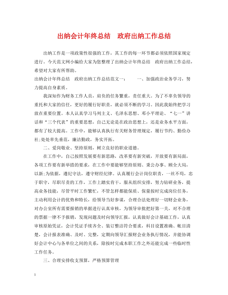 出纳会计年终总结　政府出纳工作总结_第1页