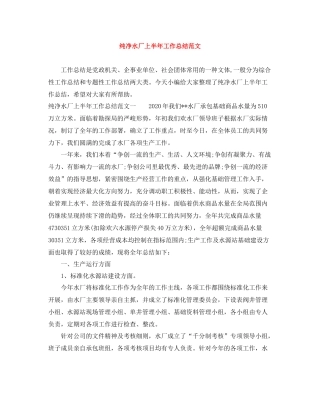纯净水厂上半年工作总结范文