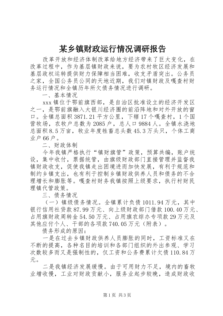 某乡镇财政运行情况调研报告_第1页