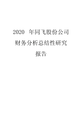 2020年同飞股份公司财务分析总结性研究报告